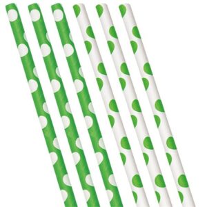 Grün-weiss gepunktete Papierstrohhalme